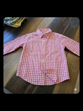 Janie AND Jaxk Boys RAED-Pinkish  Gingham Button-Down Shirt 100% Cotton Size 2T